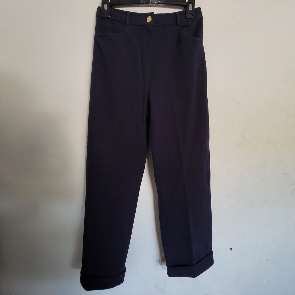 St. John Sport Navy Blue Cropped Rolled Hem Trouser Pants Size 4